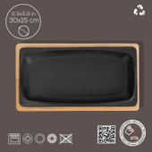 Lava Döküm Dikdörtgen Servis Tabağı ve Kayın Servis Ahşabı. Ölçü 30x15cm. - 3