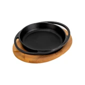 Lava Döküm Yuvarlak Sahan Döküm Demir Yekpare Çift Kulplu Kayın Servis Ahşabı Çap(Ø)12cm. thumbnail 3