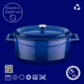 Lava Döküm Oval Tencere. Trendy Serisi Ölçü 21x27cm.  Mavi thumbnail 4