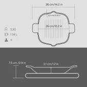 Lava Döküm Izgara Tavası Kayın Servis Ahşabı Döküm Demir Yekpare Çift Kulplu Ölçü 26x26cm. thumbnail 3
