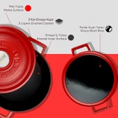 Lava Döküm Yuvarlak Tencere Döküm Demir Yekpare Kulplu Spring Serisi Çap(Ø)24cm.  Kırmızı thumbnail 6