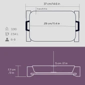 Lava Döküm Dikdörtgen Rosto ve Fırın Tepsisi Kayın Servis Ahşabı Döküm Demir Yekpare Çift Kulplu Ölçü 22x30cm.  Mor - 5
