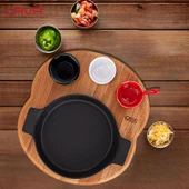 Lava Döküm Yuvarlak Sahan Döküm Demir Yekpare Çift Kulplu Kayın Servis Ahşabı. Çap(Ø)18cm. (Sos kapları dahil değildir.) - 5