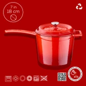 Lava Döküm Yuvarlak Sos Tenceresi. Döküm Demir Yekpare Saplı Trendy Serisi Çap(Ø18 cm.  Kırmızı thumbnail 3