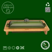 Lava Döküm Ekmek Tenceresi / Kayın Ağacı Servis Standı / Terrine Serisi. Ölçü 11x29cm.  Yeşil thumbnail 3