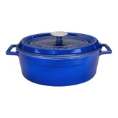 Lava Döküm Oval Tencere Döküm Demir Yekpare Kulplu Premium Serisi Ölçü 23x29cm.  Mavi thumbnail 1