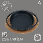 Lava Döküm Yuvarlak Sahan Döküm Demir Yekpare Çift Kulplu Kayın Servis Ahşabı Çap(Ø)12cm. thumbnail 4