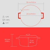 Lava Döküm Yuvarlak Tencere Döküm Demir Yekpare Kulplu Spring Serisi Çap(Ø)24cm.  Kırmızı thumbnail 5