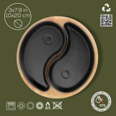 Lava Döküm Damla Formlu 2'li Set Yingyang Fajita Tabağı Kayın Servis Ahşabı Ölçü 10x20cm. thumbnail 2