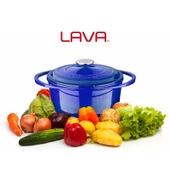 Lava Döküm Yuvarlak Tencere Döküm Demir Kapak Heritage Serisi Çap(Ø)24cm  Mavi - 6