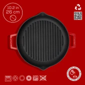 Lava Döküm Yuvarlak Izgara Tavası Döküm Demir Yekpare Çift Kulplu Çap(Ø)26cm.  Kırmızı thumbnail 4