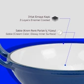 Lava Döküm Mini Wok Yekpare Kulplu Cam Kapaklı Edition Serisi Çap(Ø)16cm.  Mavi thumbnail 7