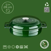 Lava Döküm Çok Amaçlı Yayvan Tencere Döküm Demir Kubbe Form Kapak Premium Serisi Çap(Ø)28cm.  Yeşil thumbnail 4