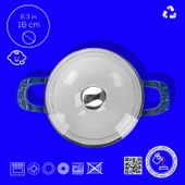 Lava Döküm Mini Wok Yekpare Kulplu Cam Kapaklı Edition Serisi Çap(Ø)16cm.  Mavi thumbnail 5