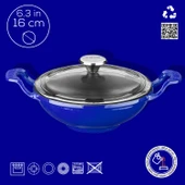 Lava Döküm Mini Wok Yekpare Kulplu Cam Kapaklı Çap(Ø)16cm.  Mavi - 3