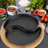 Lava Döküm Damla Formlu 2'li Set Yingyang Fajita Tabağı Kayın Servis Ahşabı Ölçü 10x20cm. thumbnail 5