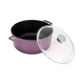 Lava Döküm Yuvarlak Tencere Cam kapaklı. Glaze Çap(Ø)28cm.  Mor thumbnail 2