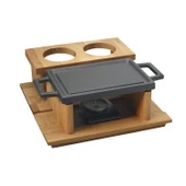 Lava Döküm Dikdörtgen Çift Yön Izgara ve Düz Yüzey Hot Plate Kayın Servis Ahşabı Ölçü 22x15cm. (Iısıtıcı dahil değildir) thumbnail 1