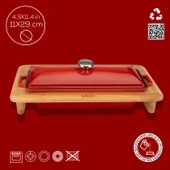 Lava Döküm Ekmek Tenceresi / Kayın Ağacı Servis Standı / Terrine Serisi. Ölçü 11x29cm.  Kırmızı thumbnail 4