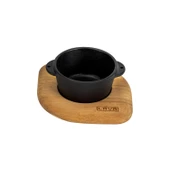 Lava Döküm Yuvarlak Sufle / Sos Kabı ve Ahşap Altlığı. Çap(Ø)8cm. thumbnail 1