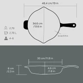 Lava Döküm Yuvarlak Kızartma Tavası Döküm Demir Yekpare Saplı. Çap(Ø)30cm thumbnail 5