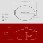 Lava Döküm Oval Tencere. Folk Serisi Ölçü 21x25cm.  Kırmızı thumbnail 5