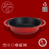 Lava Döküm Yuvarlak Derin Kızartma Tavası Döküm Demir Yekpare Çift Kulplu Çap(Ø)27cm.  Kırmızı - 4