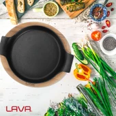 Lava Döküm Yuvarlak Sahan Döküm Demir Yekpare Çift Kulplu Kayın Servis Ahşabı. Çap(Ø)18cm. thumbnail 7