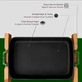 Lava Döküm Dikdörtgen Rosto ve Fırın Tepsisi Kayın Servis Ahşabı Döküm Demir Yekpare Çift Kulplu Ölçü 22x30cm.  Yeşil - 5