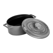 Lava Döküm Oval Tencere Döküm Demir Yekpare Kulplu Premium Serisi Ölçü 21x27cm.  Gri thumbnail 3