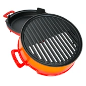 Lava Döküm Yuvarlak Mangal Izgara Set Döküm Demir Yekpare Çift Kulplu Çap (Ø)36cm. Turuncu - 3