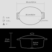 Lava Döküm Oval Tencere. Folk Serisi Ölçü 21x25cm.  Siyah thumbnail 5