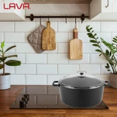 Lava Döküm Yuvarlak Tencere Cam kapaklı. Glaze Çap(Ø)28cm.  Siyah thumbnail 7