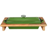 Lava Döküm Ekmek Tenceresi / Kayın Ağacı Servis Standı / Terrine Serisi. Ölçü 11x29cm.  Yeşil thumbnail 1