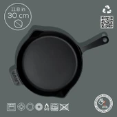 Lava Döküm Yuvarlak Kızartma Tavası Döküm Demir Yekpare Saplı. Çap(Ø)30cm thumbnail 4