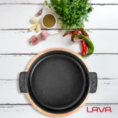 Lava Döküm Yuvarlak Güveç Kabı Döküm Demir Yekpare Çift Kulplu Kayın Servis Ahşabı Çap(Ø)17cm. - 5