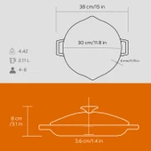 Lava Döküm Yuvarlak Kızartma Tavası Cam Kapaklı Döküm Demir Yekpare Çift Kulplu Çap(Ø)30cm.  Turuncu thumbnail 3
