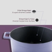 Lava Döküm Yuvarlak Tencere Cam kapaklı. Glaze Çap(Ø)28cm.  Mor thumbnail 6