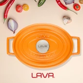 Lava Döküm Oval Tencere Döküm Demir Yekpare Kulplu Spring Serisi Ölçü 21x27cm.  Turuncu thumbnail 7