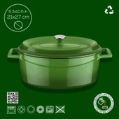 Lava Döküm Oval Tencere. Trendy Serisi Ölçü 21x27cm.  Yeşil thumbnail 4