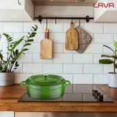Lava Döküm Oval Tencere. Trendy Serisi Ölçü 21x25cm.  Yeşil - 6