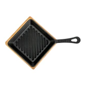 Lava Döküm Mini Kare Izgara Tava Kayın Ahşap Altlıklı Döküm Demir Yekpare Saplı Ölçü 16x16cm. thumbnail 3