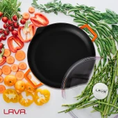 Lava Döküm Yuvarlak Kızartma Tavası Cam Kapaklı Döküm Demir Yekpare Çift Kulplu Çap(Ø)30cm.  Turuncu thumbnail 5