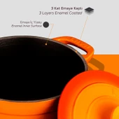 Lava Döküm Yuvarlak Tencere Döküm Demir Kapak Experience Serisi Çap(Ø)23cm  Turuncu - 6