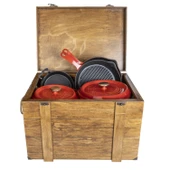 LAVA Döküm Naturel Ahşap Sandık Hediyeli Çeyiz Seti  Kırmızı thumbnail 3