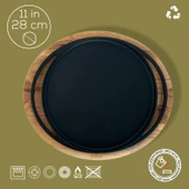 Lava Döküm Yuvarlak Pizza Krep Pankek Tavası Döküm Demir Yekpare Çift Kulplu Kayın Servis Ahşabı Çap(Ø)28cm. thumbnail 4