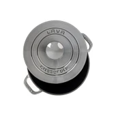 Lava Döküm Yuvarlak Tencere Döküm Demir Kapak Experience Majolik Serisi Çap(Ø)28cm  Gri thumbnail 3