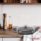 Lava Döküm Kızartma Tavası Cam Kapaklı Döküm Demir Yekpare Çift Kulplu Ölçü 26x26cm. thumbnail 5