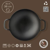 Lava Döküm Yuvarlak Wok Döküm Demir Yekpare Çift Kulplu Çap(Ø)38cm. thumbnail 4
