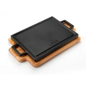 Lava Döküm Dikdörtgen Çift Yön Izgara Hot Plate Döküm Demir Yekpare Çift Kulplu Kayın Servis Ahşabı Ölçü 22x30cm. thumbnail 2